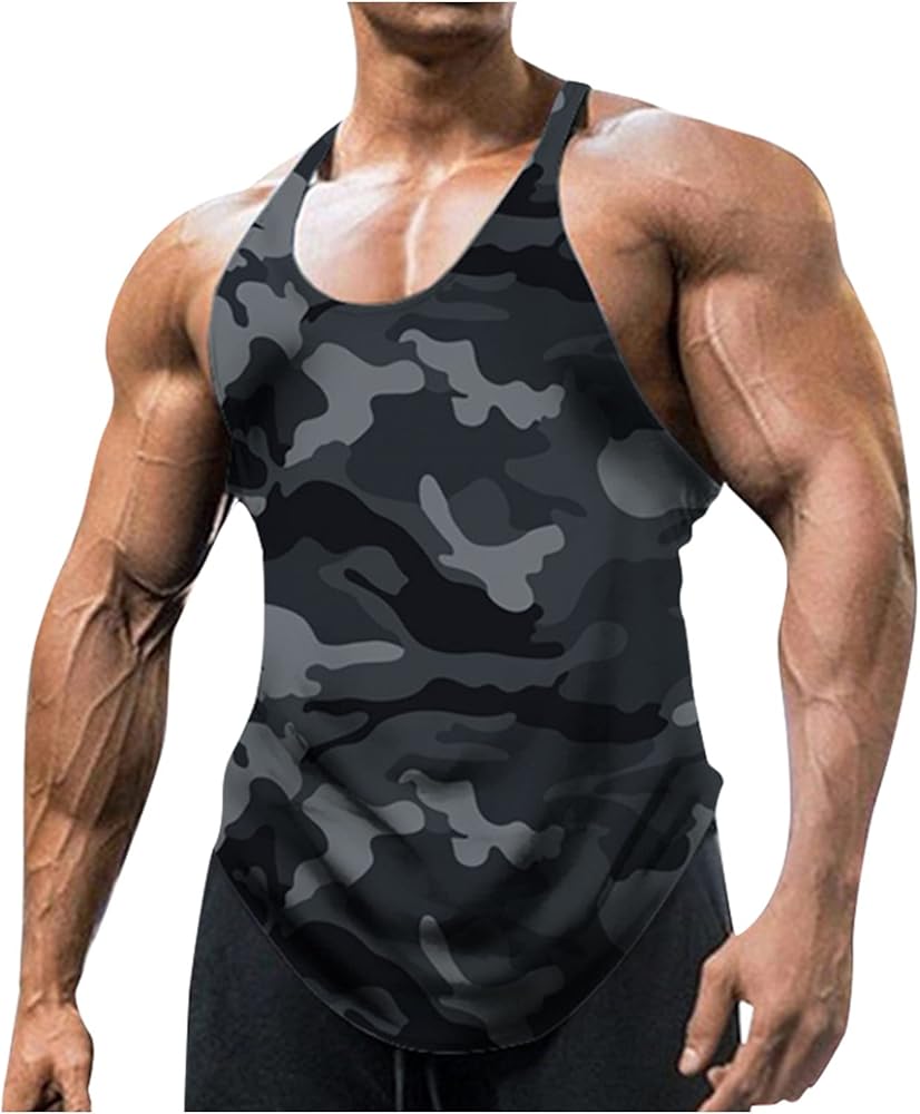 WENKOMG1 Mens Camo Tank Top Quick Dry Athletic Tee Sleeveless Fitness Muscular Tee Shirt