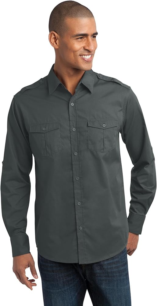 Port Authority Stain-Resistant Roll Sleeve Twill Shirt. S649 Steel Grey