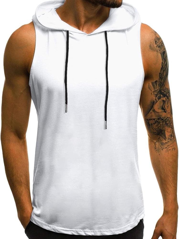 Babioboa Men's Workout Hooded Tank Tops Sleeveless Gym Hoodies Bodybuilding Muscle Shirts