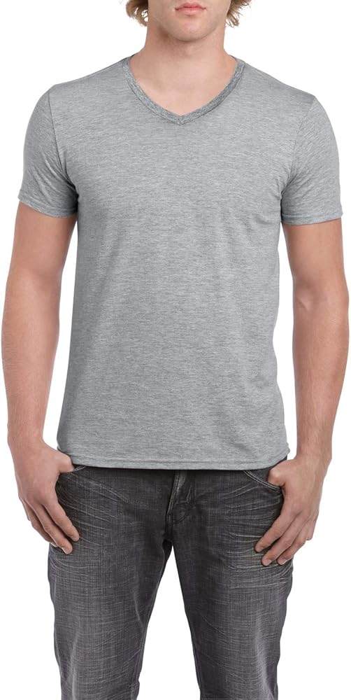 Gildan Men's Preshrunk Rib Knit V-Neck T-Shirt, Sport Grey, XXX-Large