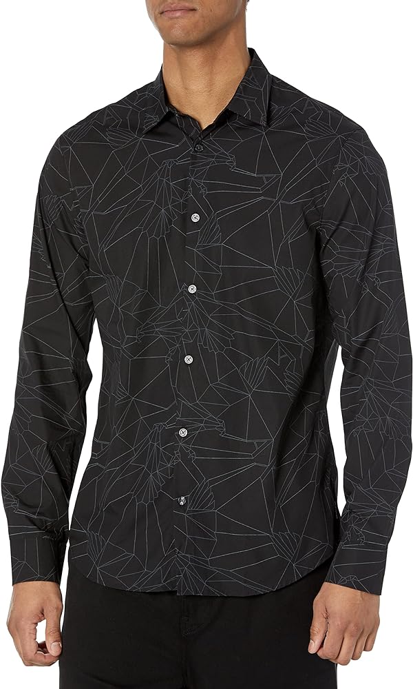 A | X ARMANI EXCHANGE Men's Popeline Button Down Long Sleeve Shirt, NAVY