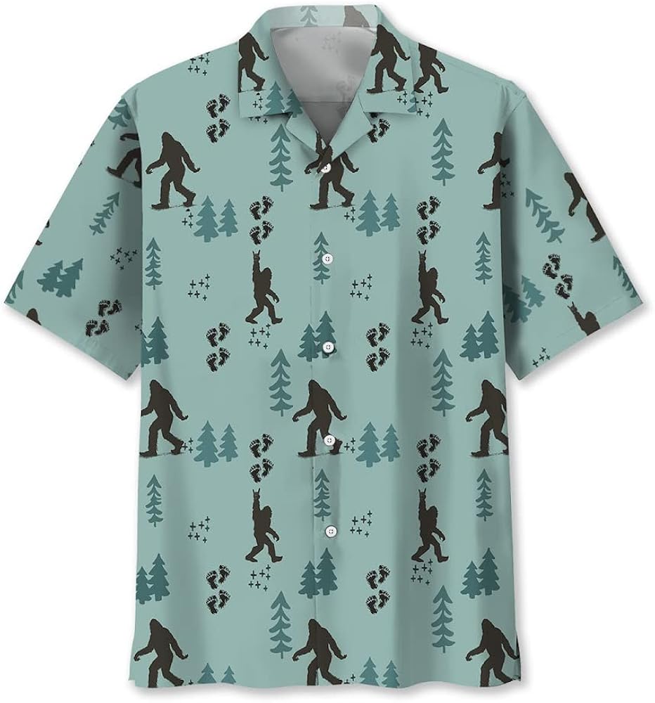 Bigfoot Hawaiian Shirts for Men Short Sleeve Aloha Beach Shirt Summer Surfing Sasquatch Casual Button Down Shirts