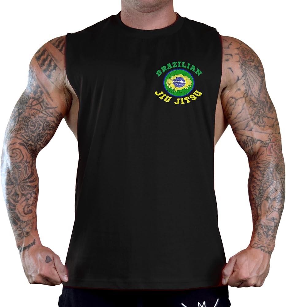 Men's Circle Brazilian Jiu Jitsu Flag Black Deep Cut T-Shirt Tank Top