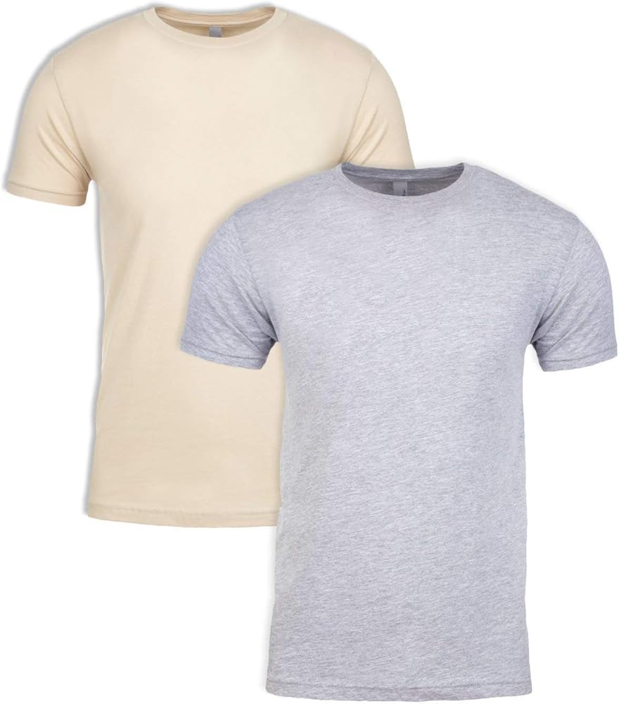 Next Level Mens Premium Fitted Short-Sleeve Crew T-Shirt - Grey Heather + Cream (2 Pack) - X-Small