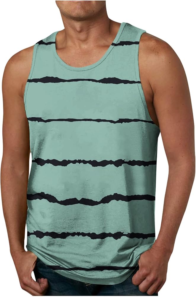 Tank Tops Men Graphic Summer Striped Printed Muscle Shirts Lightweight Breathable Sleeveless T Shirts